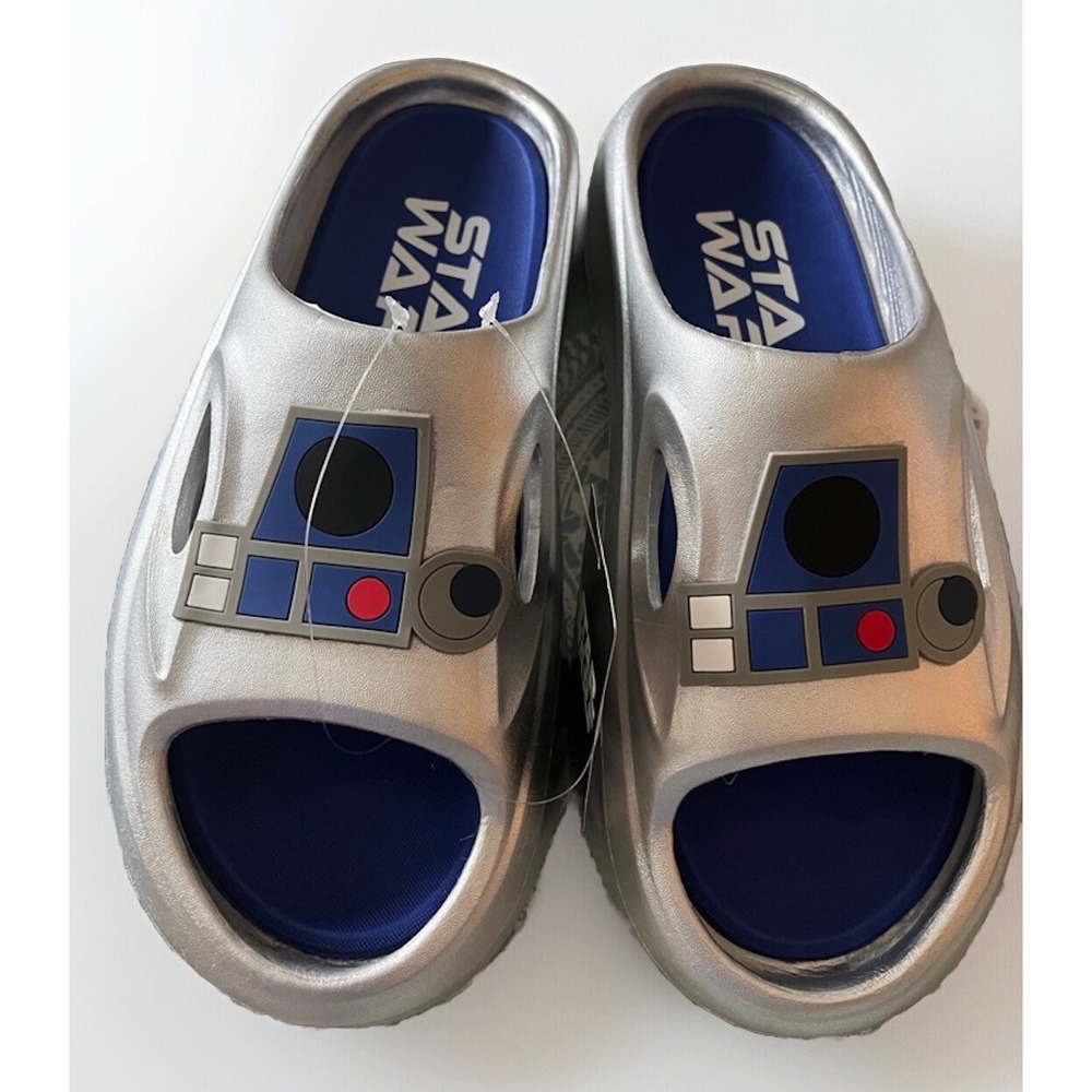 Star Wars Novelty Sport Disney R2 D2 Slides Silver Sandal Mens Size 10 NEW - Picture 4 of 6
